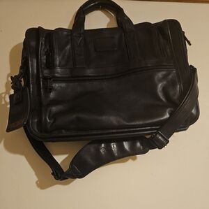 TUMI Alpha Black Leather Laptop Business Commuter Bag 9601D3
